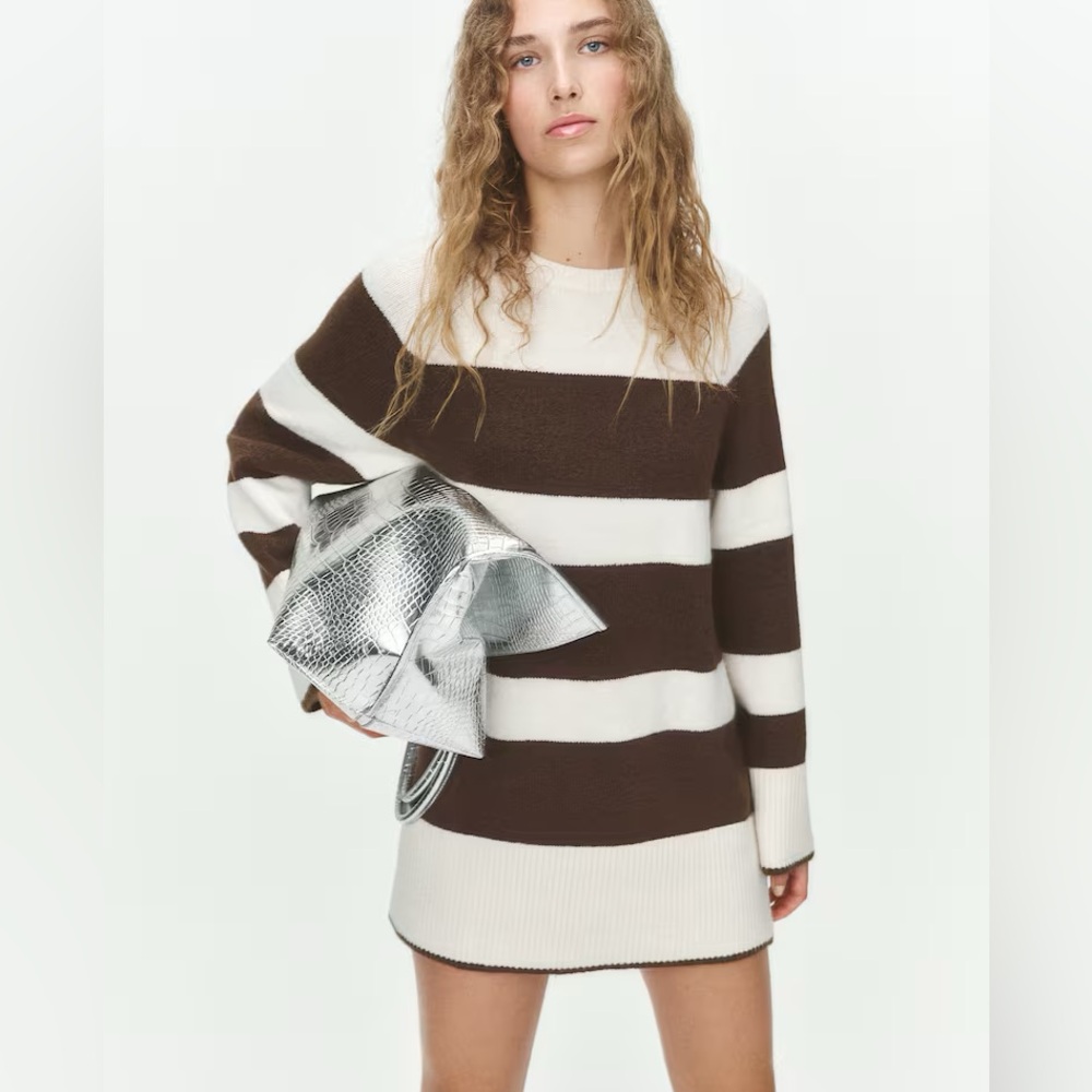 H&M Divided Brown & White Stripe Sweater Mini Dress